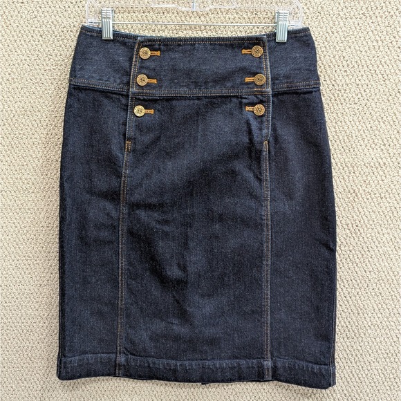 Lauren Ralph Lauren‎ Denim Skirt 6-Button Sailor Style Straight Knee - Picture 1 of 9